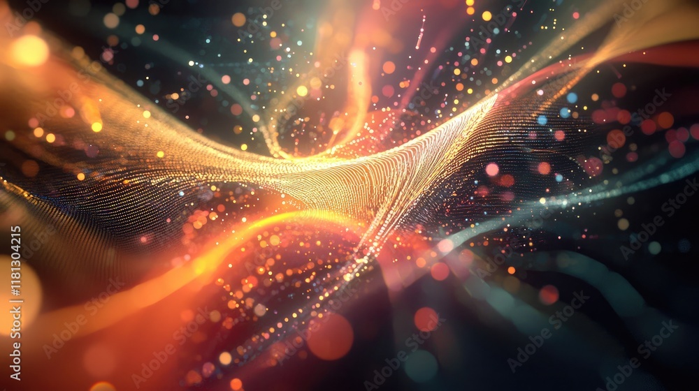 Aufkleber Explore the captivating abstract representation of sound waves, featuring colorful lines and glowing points creating a rhythmic and dynamic visual experience.