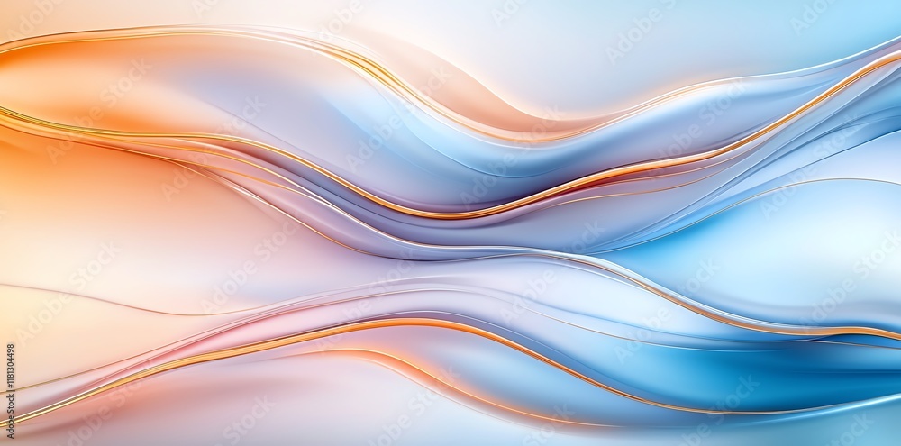 Poster a vibrant, abstract background featuring smooth waves in shades of blue and orange, creating a sense
