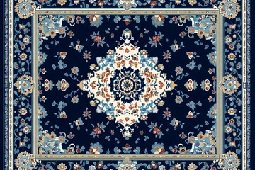Obraz premium Intricate Floral Design Rug Displays Symmetrical Pattern
