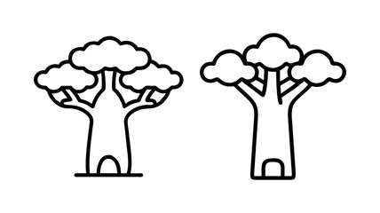 baobab tree icon, tree line art, tree vector - simple black line art icon of baobab tree perfect for logos, and tree-themed designs.