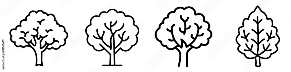 Poster elm tree icon, tree line art, tree vector - simple black line art icon of elm tree perfect for logos