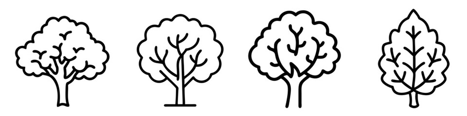 Fototapeta premium elm tree icon, tree line art, tree vector - simple black line art icon of elm tree perfect for logos, and tree-themed designs.
