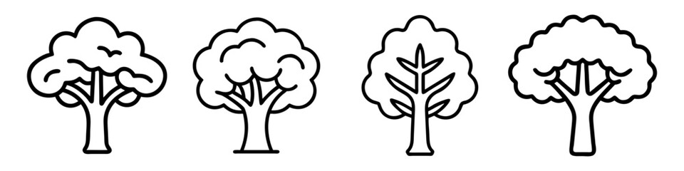 mahogany tree icon, tree line art, tree vector - simple black line art icon of mahogany tree perfect for logos, and tree-themed designs.