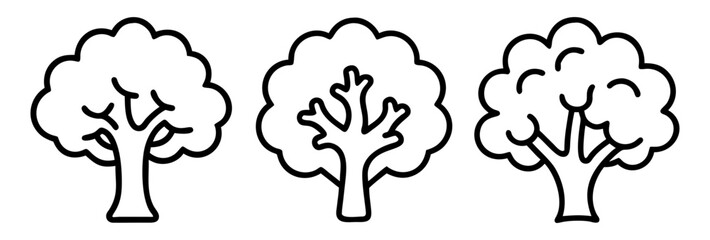 oak tree icon, tree line art, tree vector - simple black line art icon of oak tree perfect for logos, and tree-themed designs.