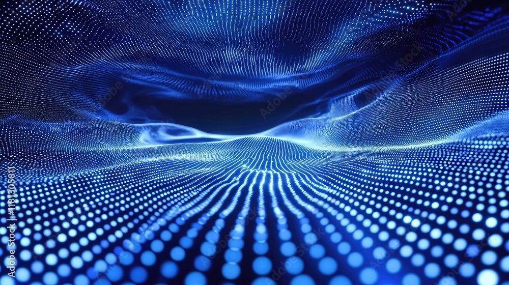 Aufkleber Discover a stunning abstract digital background featuring glowing dots and lines that symbolize data connection and networking in a captivating blue gradient.