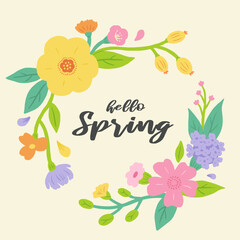 Spring frame illustration with flowers and plants