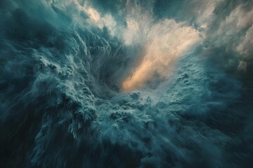 Fototapeta premium Dramatic swirling clouds above the ocean highlighting a vivid sunset
