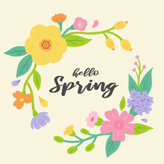 Spring frame illustration with flowers and plants