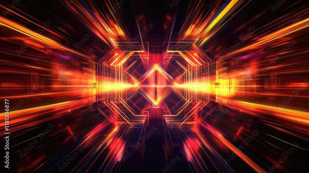 Fototapete This abstract image features glowing geometric shapes against a dark backdrop, symbolizing innovation and modern technology, perfect for digital art projects and tech pre