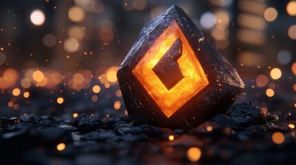 Glowing Diamond Gemstone Embedded in Dark Rock Futuristic Sci Fi Scene