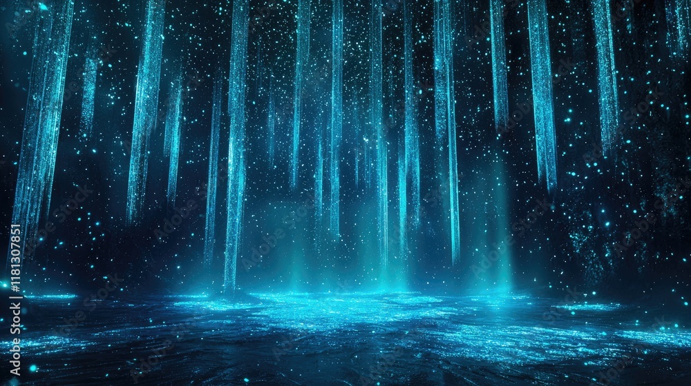 Aufkleber a stunning display of glowing blue light rays accompanied by sparkling particles sets a mystical ton