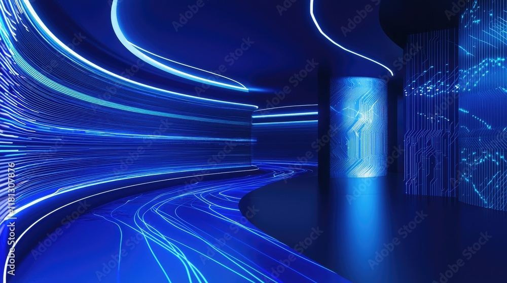 Aufkleber this abstract technology background features vibrant neon blue lines and circuits, illustrating conc