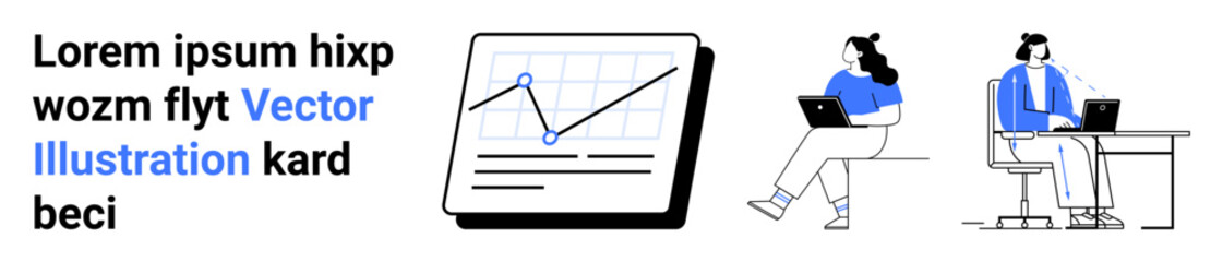 Business people working on laptops with a statistical chart. Ideal for teamwork, data analysis, remote work, presentations, productivity, technology, and corporate environments. Landing page