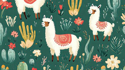 Llama and Cactus Pattern Design