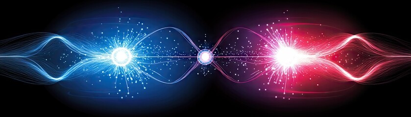 Obraz premium Abstract representation of energy waves and particles in contrasting colors.