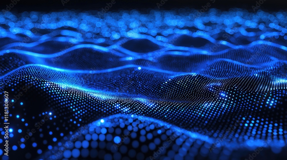 Fototapete A stunning abstract background featuring connected blue dots and lines, representing the concepts of networking and data flow in a digital environment, perfect for techno