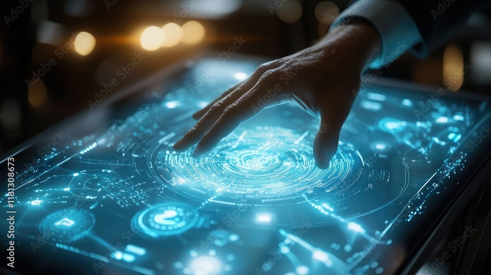 Aufkleber a professional engages with a futuristic data analytics interface, depicting growth and financial su