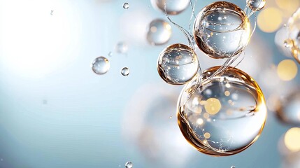 Abstract Liquid Gold Serum Bubbles Beauty Skincare Concept Cosmetic Background