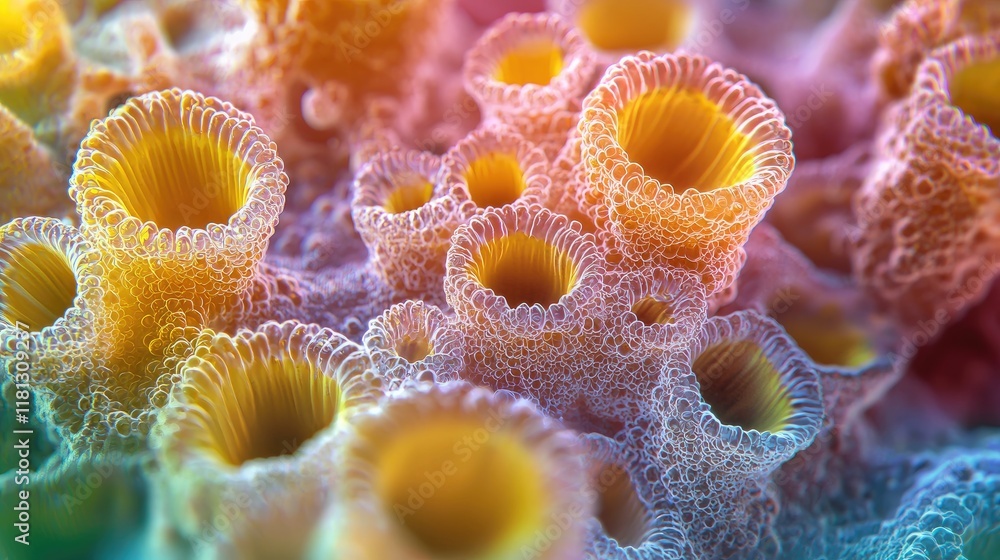 Poster this vibrant close-up image showcases microscopic cells, emphasizing their intricate details and tex