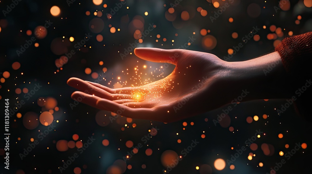 Leinwandbilder a hand reaching towards a glowing point symbolizes the interaction between humans and technology, il