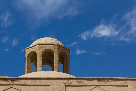 Details of the ornamental oculus on the roof of a mosque in Yazd, Iran.

