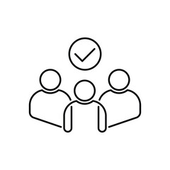 effective teamwork icon with black thin line group. simple trend linear logotype graphic web stroke design element isolated on white. concept of policy safety or protection and leader meeting symbol