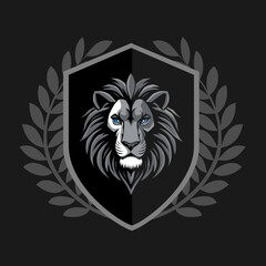 Lion animal head design vector illustration, logo template isolated on black background