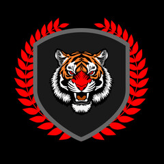 Tiger animal head design vector illustration, logo template isolated on black background