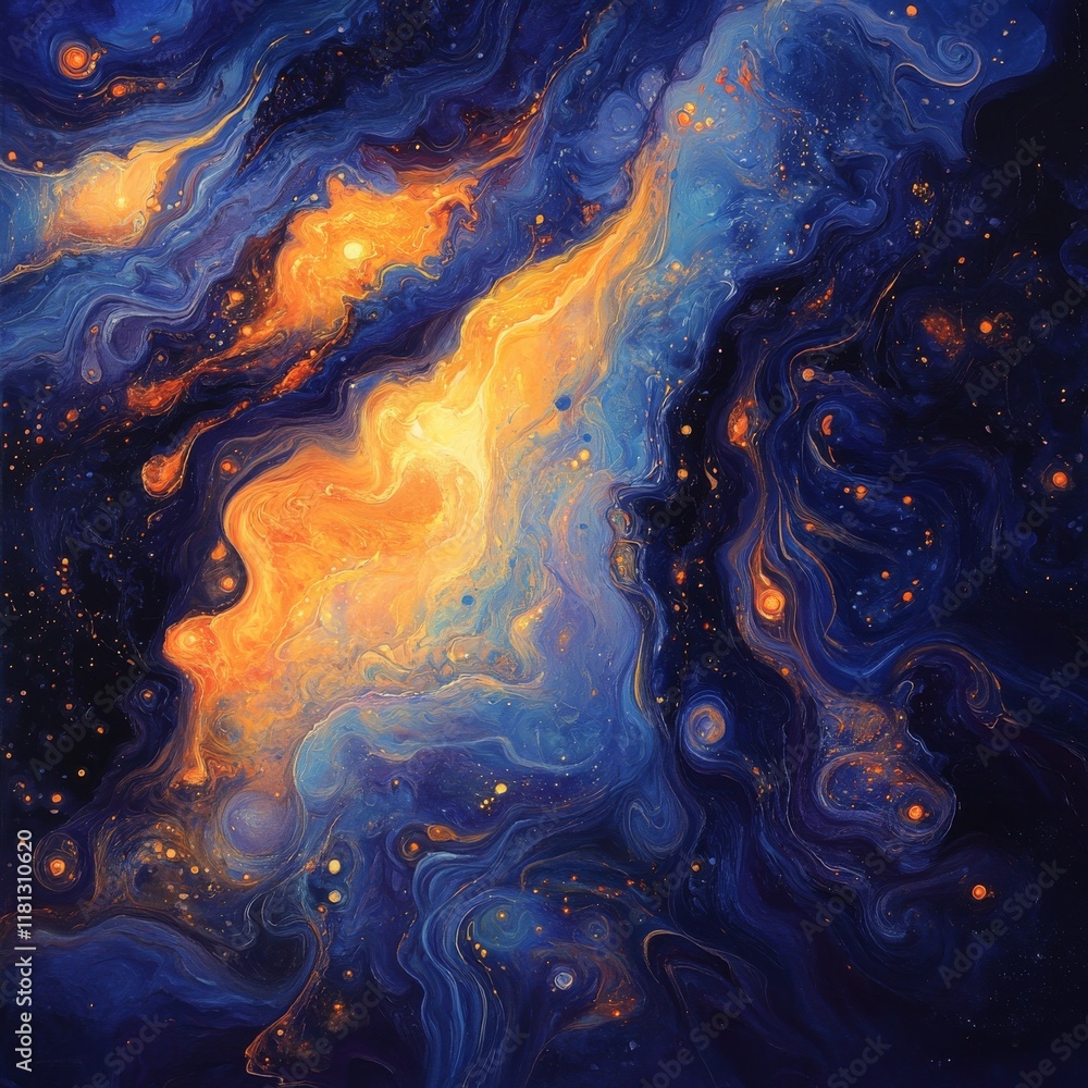 Wall mural abstract seamless pattern with a colorful, swirling galaxy and a space background with stars and pla