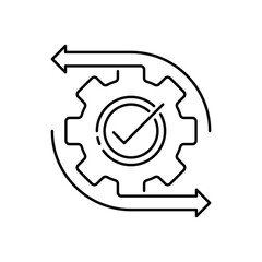 easy operation process with thin line gearwheel. outline trend modern simple recycle or execute logotype graphic design element isolated on white. concept of financial engine or solution realization