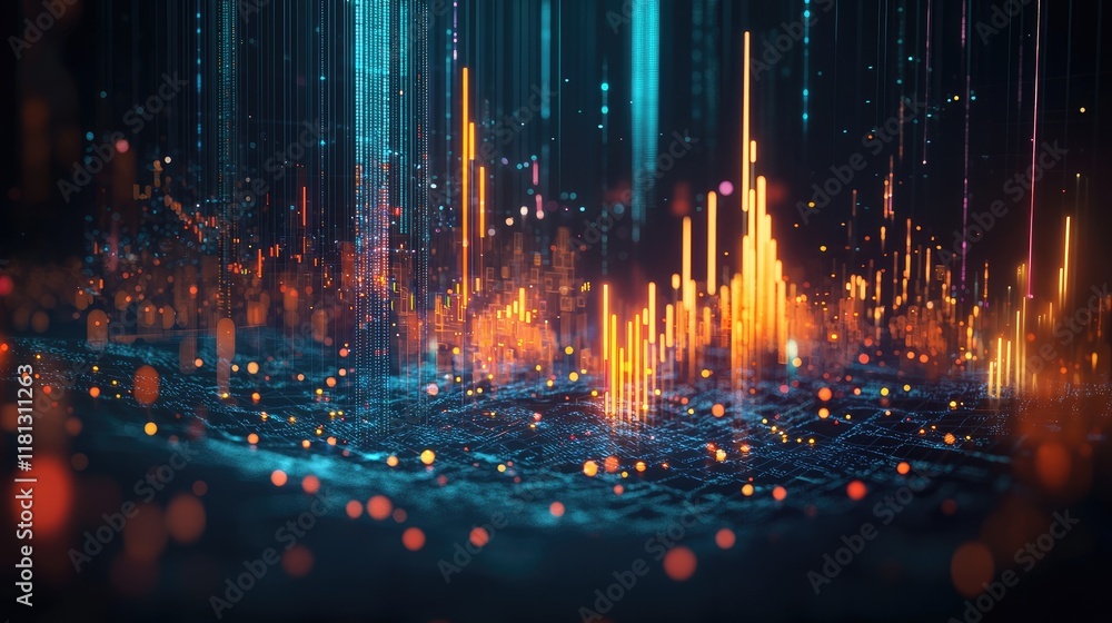 Poster this illustration showcases a dynamic stock market graph featuring colorful candlestick patterns, an