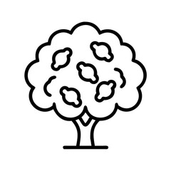 walnut tree icon, tree line art, tree vector - simple black line art icon of walnut tree perfect for logos, and tree-themed designs.