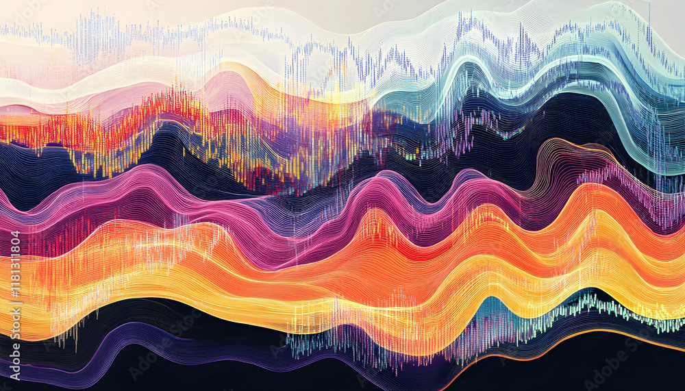 Aufkleber digital stock market graph with colorful analytics lines for economic concepts -