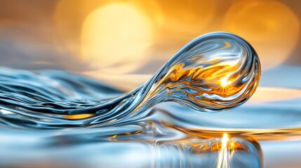 Abstract Water Wave with Golden Light Reflection Fluid Art Liquid Texture