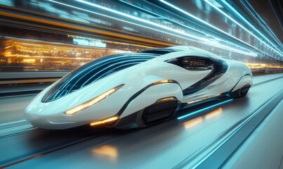 Fototapeta premium Moving high-speed vehicle. Transport, travelling, logistics, and tourism concept, Generative AI