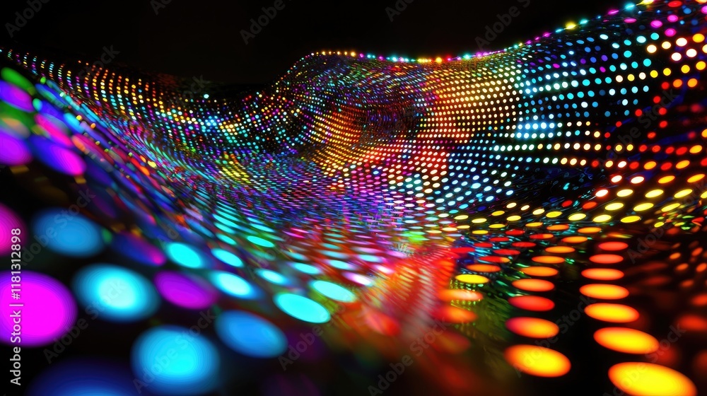 Poster a mesmerizing digital abstract wave filled with colorful dots and lights creates an enchanting visua