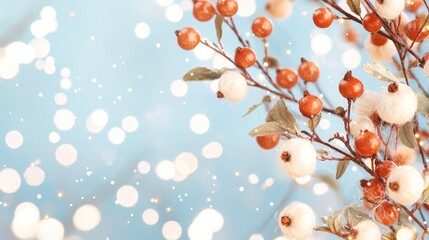 Fototapeta premium Festive Winter Berries and Bokeh Lights Elegant Holiday Background