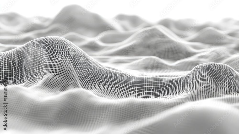 Aufkleber This abstract 3D wireframe visualization features undulating surfaces with connected grid points, creating a minimalist and elegant digital representation perfect for var