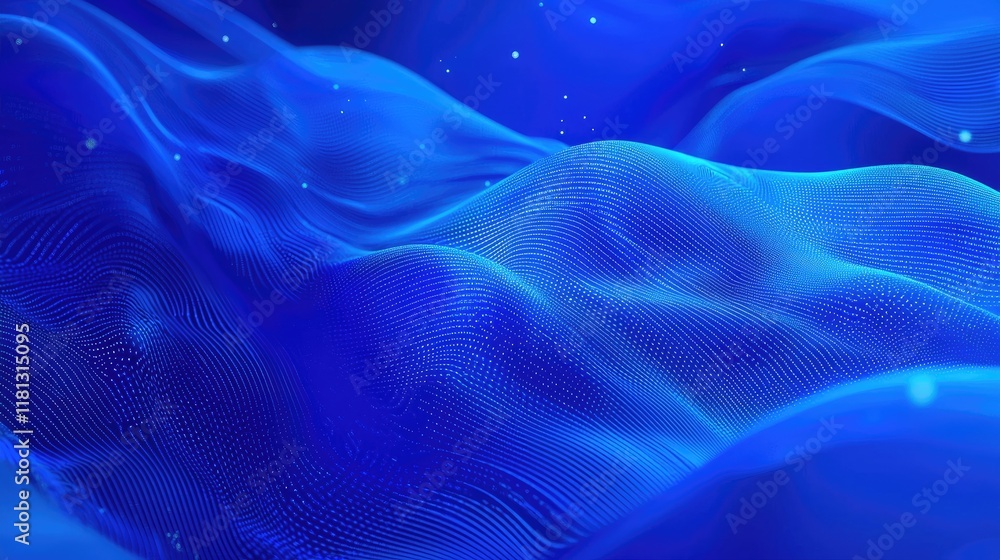 Poster Vibrant abstract blue digital background featuring dynamic data streams and light effects, perfect for technology and innovation visuals in various projects.