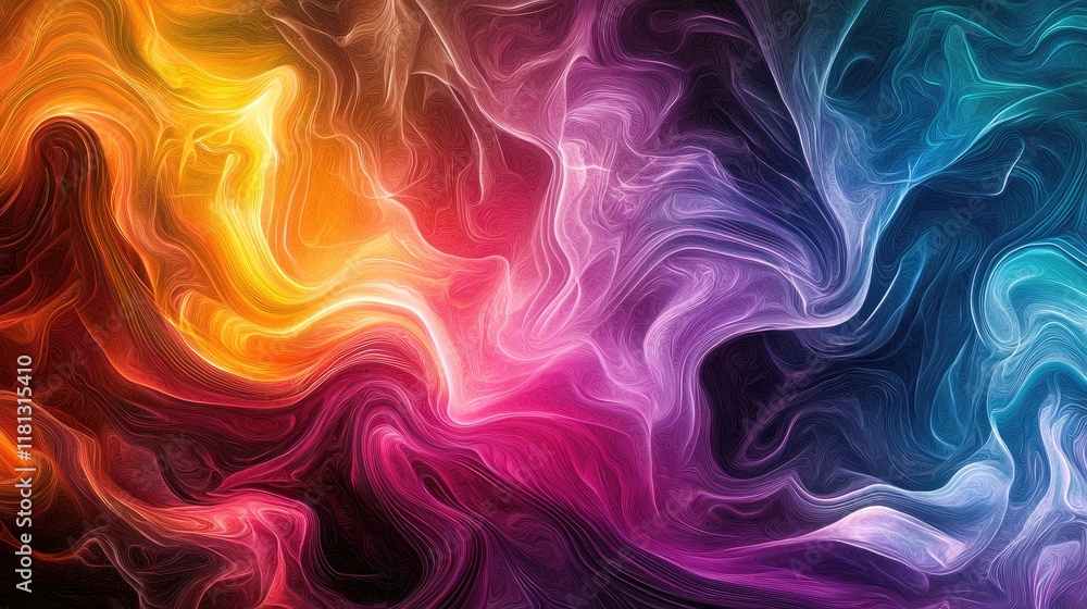 Poster a striking abstract visual featuring colorful streams of light converging, creating a mesmerizing ef
