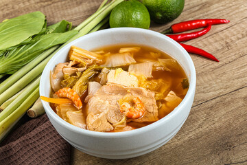Korean kimchi soup with seafood