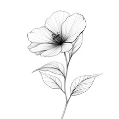 Fototapeta premium A single line sketch of a flower in bloom with delicate petals on white. -