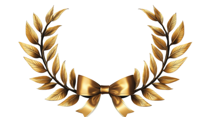 Golden laurel wreath isolated on white background.