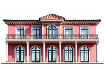 Obraz premium Elegant Pink Mansion Facade Architectural Design