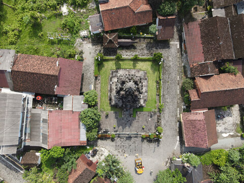 Aerial View of Pawon Temple, Buddhist temple located near Borobudur in Magelang, Indonesia