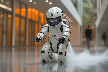 Fototapeta premium Futuristic Robot Jet Propulsion In Modern Building