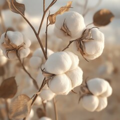 Cotton Bolls on Stem in Natural Light Revealing Soft Textures