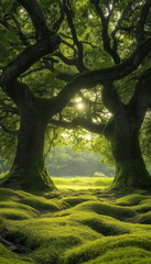 Fototapeta premium Ancient hunters in the forest with trees whose cro_012