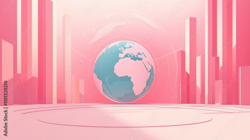 Poster earth surrounded by transparent screens displaying global stats