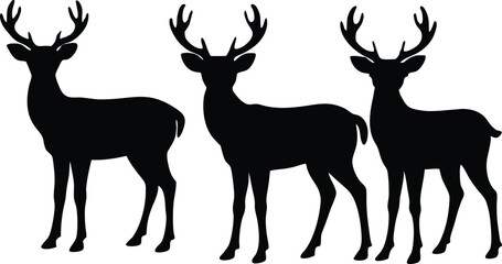 Deer silhouettes set vector illustration, black deer silhouette icon bundle